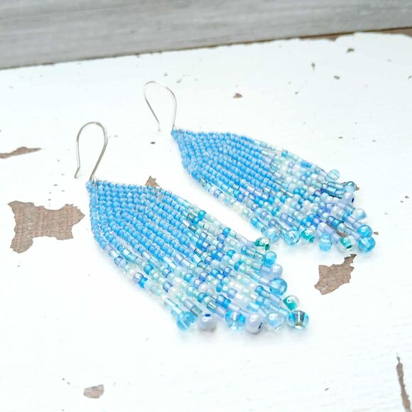 Boho Chic Beaded Fringe Cascade Shoulder Duster Dangle Earrings, 3.25" - Picture 2 of 6